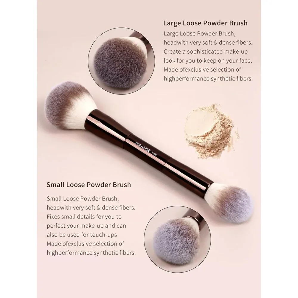 Maange 4 Pieces Coffee Double-ended Kabuki Foundation Makeup Brushes Set